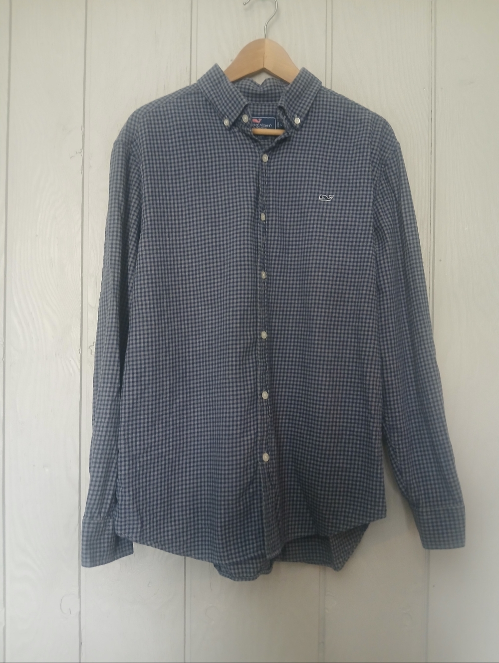 Vineyard Vines Navy Checkered Button-Down Shirt Men's Whale Shirt Cotton Large